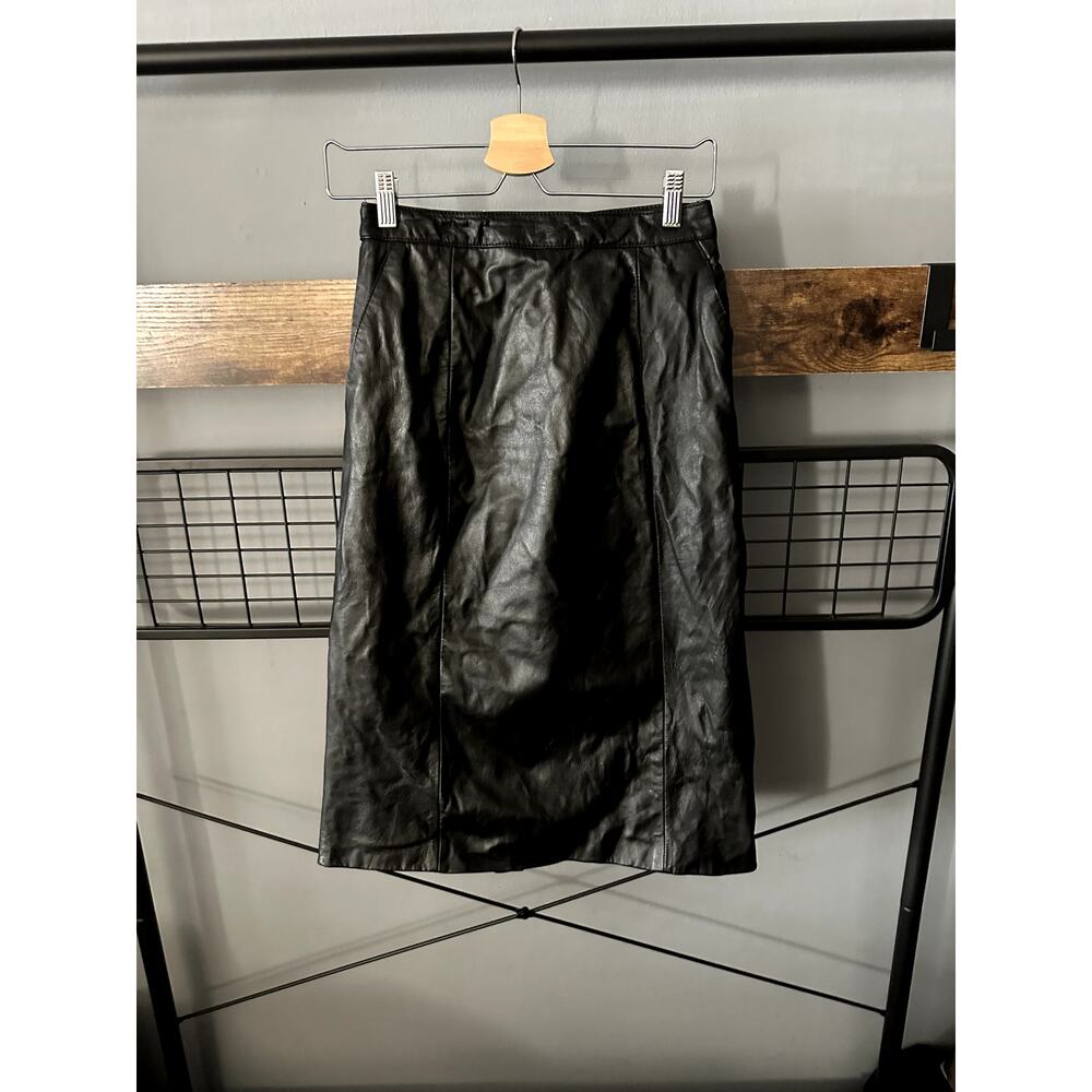 Pelle Cuir Black Vintage Leather Midi Skirt | Size 10